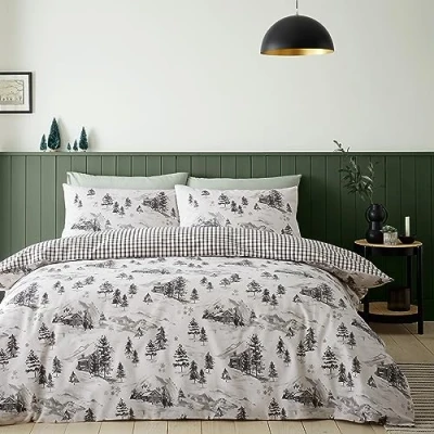 Imagen de Catherine Lansfield Alpine Village Juego de Funda edredón y Fundas Almohada algodón Cepillado para Cama Doble, Color Natural