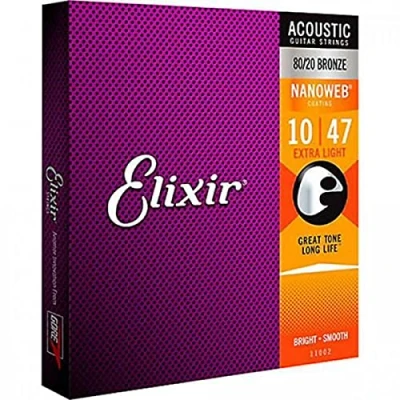 Imagen de CUERDAS GUITARRA ACUSTICA Elixir (11002) Nanoweb Extra Light (Juego Completo 010/047B)