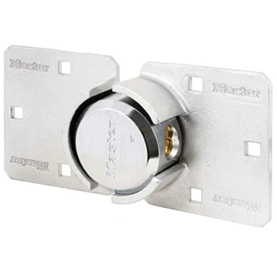 Imagen de Master Lock 736EURD Alta Seguridad Candado para puertas de Camionetas, Redondo + Aldaba, óptimo furgonetas, camiones, y máquinas expendedoras, Plateado