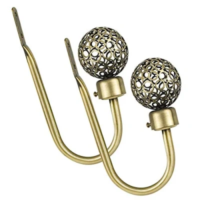 Imagen de INCREWAY ganchos para cortina, 2 piezas de metal hueco bola en forma U pared con tornillos sujeción cortina (bronce antiguo)