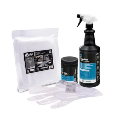 Imagen de ERRECOM Kit limpieza aire acondicionado, incluye detergente Clima Net 1L unidad interna y filtros, funda protectora Wally, A/C Flow Tabs, 40 pastillas para del desagüe, guantes