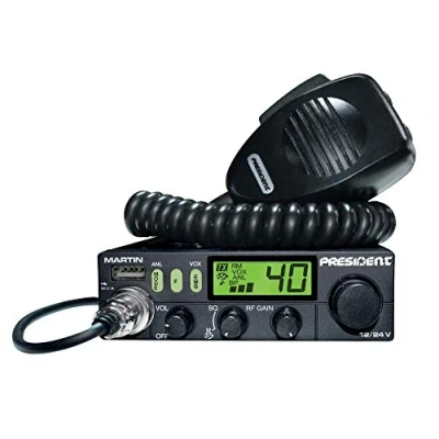 Imagen de President Martin Multistandard 40CH Am/FM Roger Beep Scan Filtro ANL (4 W, 12/24 V, Pantalla Multicolor, Radio CB para Europa)