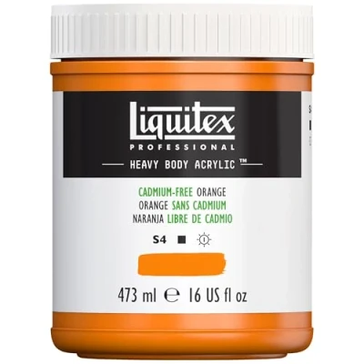 Imagen de Liquitex pintura acrílica profesional Heavy Body cuerpo espeso, tarro de 473 ml, color naranja libre cadmio