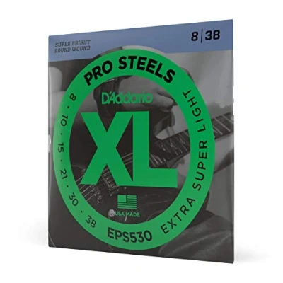 Imagen de D&#039;Addario Cuerdas para Guitarra ProSteels Eléctrica Round Wound Brighter, Crunchier, Increased Sustain EPS530 Extra Super Light, 8 38