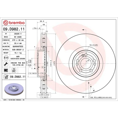 Imagen de BREMBO 09.D982.11 Disco de freno 375 36 5 ventilación interna revestido altamente carbonizado con tornillos