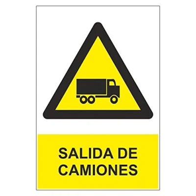 Imagen de Becral® Señal PELIGRO SALIDA CAMIONES de tamaño 300x400mm material ALUMINIO (ref.RD31923)