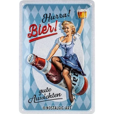 Imagen de Nostalgic Art Cartel de chapa retro 20 x 30 cm, diseño vintage con texto en alemán &quot;Hurra Bier&quot;, idea regalo para los amantes la cerveza, decoración cerveza