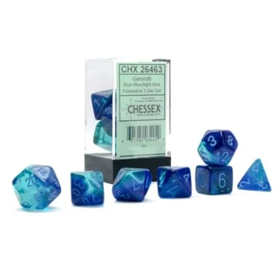 Imagen de Chessex Gemini Juego de dados luminarios (7 poliédricos, color azul claro),
