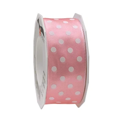 Imagen de Präsent Cinta de tafetán, diseño Lunares, Color Rosa Claro, 40 mm 20 m, Seide, Naranja Blanco