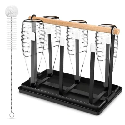 Imagen de Royouzi Soporte para botellas SodaStream, 6 unidades, escurreplatos, botella con bandeja de goteo diferentes (negro)