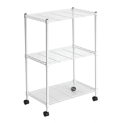 Imagen de CATTERHOUSE Estantería Metálica con Rejilla Klaus 80 56x35x80 cm de Almacenaje Color Blanco Ruedas y 3 Baldas Soporta hasta 105 kg