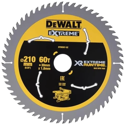 Imagen de DeWalt DT99567 QZ Hojas para sierra circular estacionaria XR Extreme Runtime, 210 x 30 mm 60D 20º