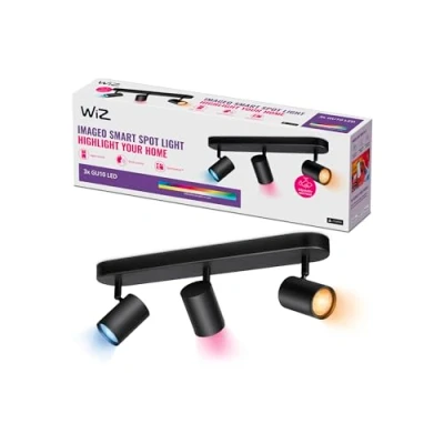 Imagen de WiZ Lámpara inteligente Imageo, 3 Focos LED Inteligentes, Luz Blanca y de Colores, con tecnología SpaceSense compatible Alexa Google Home, Color Negro