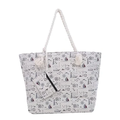 Imagen de DonDon bolsa de playa grande con cremallera 58 x 38 18 cm diseño marítimo color natural shopper hombro estilo yate (yacht style)