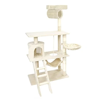 Imagen de Árbol rascador para Gatos Beige 141cm con Plataformas y Cueva Poste de sisal Escalar