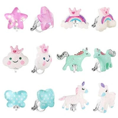 Imagen de PinkSheep Unicornio Pendientes para Niños Pequeñas, Joyas Niños, Estrella Nube Arcoiris，Regalos