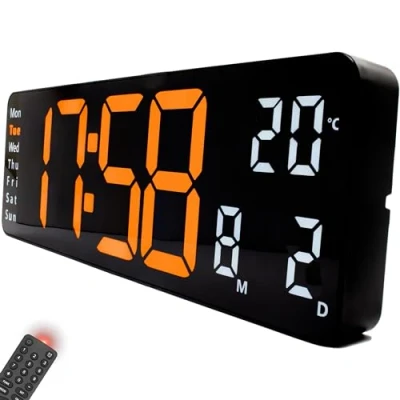 Imagen de Opis Clock 1 XL Naranja/Blanco Reloj Digital Pared Grande con Temperatura y LED para Cocina, Oficina, Gimnasio