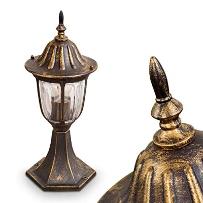 Imagen de lámpara de exterior Ribadeo, aspecto antiguo, aluminio fundido en negro/oro con cristales transparentes, luz camino 40 cm, jardín retro/vintage, casquillo E27, IP44, sin bombilla(s)