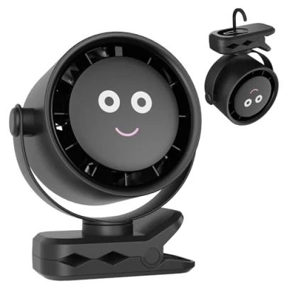 Imagen de Ventilador Portátil de Clip, Mini Ventiladores USB Recargable, Rotación 720 Grados, 5 Velocidades con Pantalla LED, Silencioso Fan Mesa para Oficina, Hogar, Acampar, Cochecito Bebé