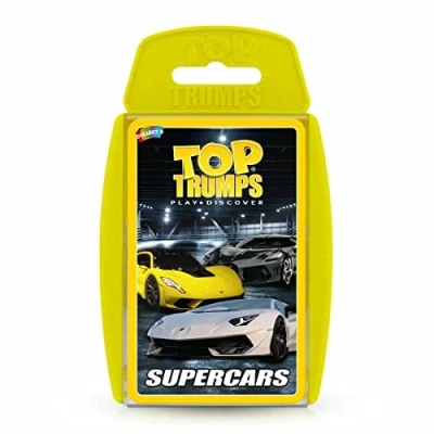 Imagen de Top Trumps Supercars Classic Card Game, aprende datos sobre el Aston Martin DBS, McLaren Senna y Bugatti Chiron en este juego educativo empaquetado, regalos juguetes para niños niñas a partir de 6