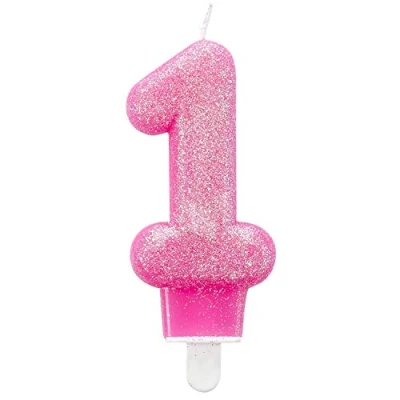 Imagen de amscan Vela numero con purpurina para tartas, Color rosa, 1 (9900761)