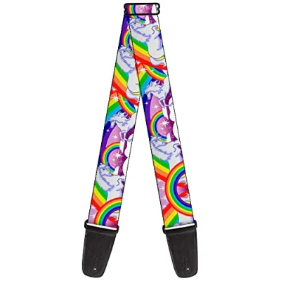 Imagen de Correa para guitarra con unicornios en arco iris, color morado brillante, 5 cm de ancho