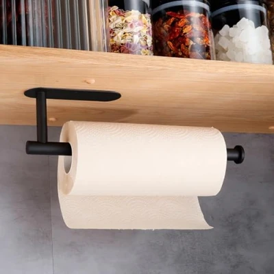 Imagen de Portarrollos Cocina, Cocina Adhesivo Acero Inoxidable, Porta Rollos Papel Soporte Rollo Pared para y Baño (Negro)