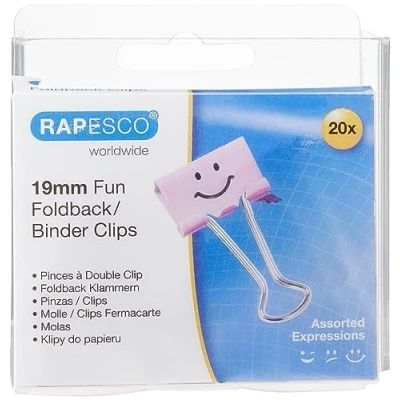 Imagen de Rapesco 1349 Pinzas/Clips Divertidos de 19 mm con Brazos Plegables, Rosa, Paquete 20