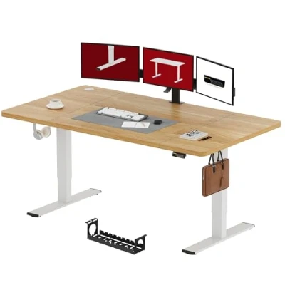 Imagen de SANODESK FQ1 200x80cm Escritorio Elevable Eléctrico con Tablero, Standing Desk, Mesa para Computadora Gancho, Cerradura niños, Función de Memoria Oficina y Hogar Blanco Arce