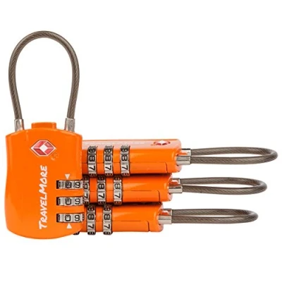 Imagen de Paquete de 4 Candados Combinación con Cable, Aprobado por la TSA para Maletas y Mochilas Color Naranja
