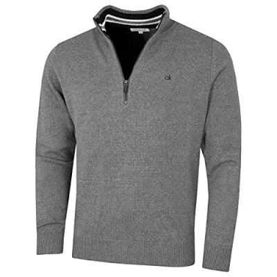 Imagen de Calvin Klein Suéter de punto algodón para hombre 2024 con media cremallera, negro/ rojo, XL