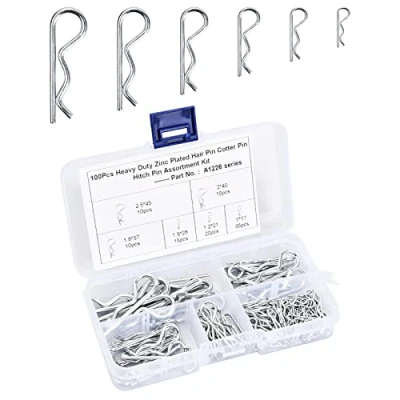 Imagen de Pasadores Partidos, 100 Pcs Pasador de Chaveta, 6 Tamaños R Clips Retención Acero Inoxidable, Forma Dividido Resistente con Caja para Automoción Accesorios Sujeción Tractor Cortacésped