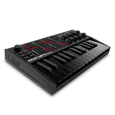 Imagen de AKAI Professional MPK Mini MK3 Teclado controlador MIDI USB de 25 teclas con 8 drum pads, perillas y software producción musical incluido, Color Negro