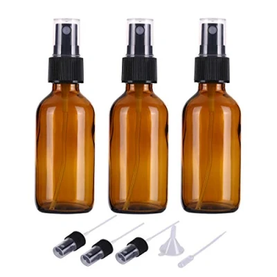 Imagen de ALIFEIA 3 x botellas de spray vidrio ámbar vacías 60 ml para aceites esenciales, niebla fina viaje recargables pequeñas, limpiadores caseros y dispensador