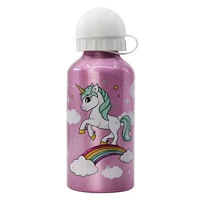 Imagen de botella de aluminio para niños cantimplora infantil agua reutilizable 400 ml Unicornios y Arco Iris