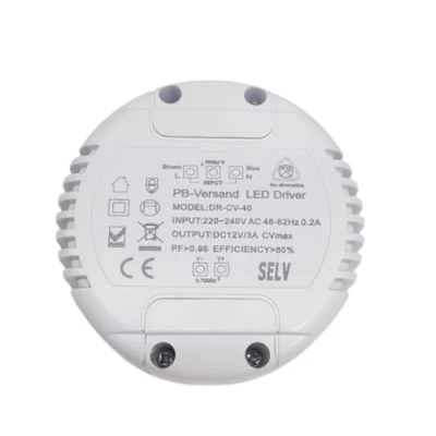 Imagen de Transformador LED, 12 V, DC 1 40 W (redondo). Fuente de alimentación, conductor sin carga mínima