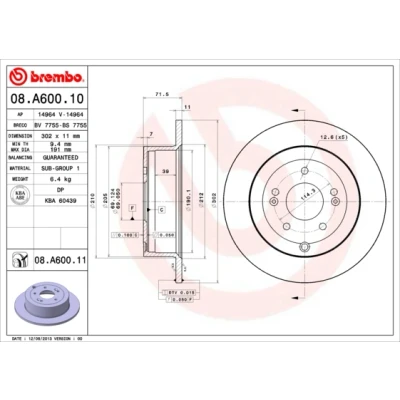 Imagen de Disco de freno BREMBO 08.A600.11