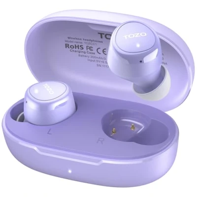 Imagen de TOZO E1 Auriculares Inalámbricos Bluetooth 5.3 con ENC Llamadas Ultraligero EQs Ajuste 30H Reproducción USB Tipo C IPX6 Morado
