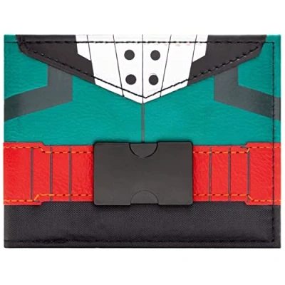 Imagen de My Hero Academia Izuku Midoriya Atuendo Insignia Metálica Billetera/Cartera Bi Fold Porta ID &amp; Tarjetero, Verde