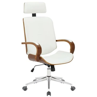 Imagen de CLP Silla De Oficina Dayton Madera, Metal &amp; Tapizado En Polipiel I Escritorio Giratoria con Reposabrazos, Color:Nuez/Blanco