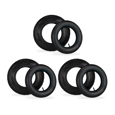 Imagen de Relaxdays Ruedas de Carretilla con Cámaras Aire, Set 3, Neumáticos 3.50 8 para Carro, Perfil, hasta 154 kg, Negro, Caucho