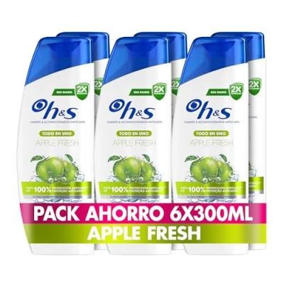 Imagen de H&amp;S Apple Fresh Champú y Acondicionador Anticaspa Todo en Uno 300ml. Hasta 100% de Protección Anticaspa. Para Tipo Pelo Cuero Cabelludo. Uso Diario. Frescor Limpieza con Aroma a Manzana