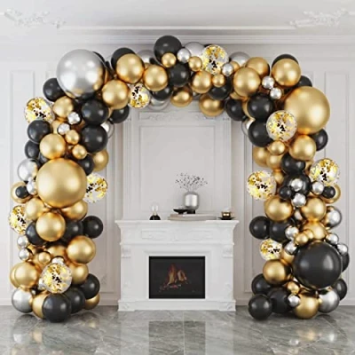 Imagen de Kit Arco Globos Oro Negro, 127 piezas Globo Guirnalda Negro y Plateado para Hombres, Niños, Decoración de Fiesta Cumpleaños, Boda, Graduación, Aniversario, Jubilación, Año Nuevo