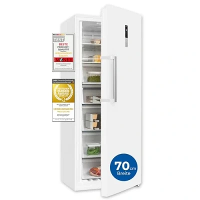 Imagen de Exquisit® Congelador Vertical, 380L, Clase E, Color Blanco, Tecnología No Frost, 5 Bandejas, 2 Compartimientos, Cajon BigBox XL, Enfriamiento Rápido, Consumo 282 kWh/año, Medidas 185,5x71x71 Cm.