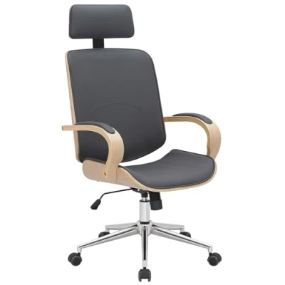 Imagen de CLP Silla De Oficina Dayton con Estructura Madera &amp; Tapizado En Cuero PU I Ejecutiva Base Meta, Color:Natural/Gris