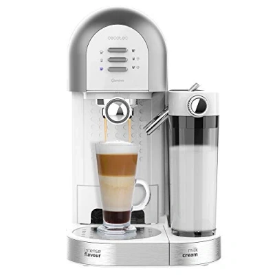 Imagen de Cecotec Cafetera Semiautomática Power Instant ccino 20 Chic Serie Bianca. 1470 W, Para Café molido y en cápsulas, Bares, Depósito de Leche 0.7ml, Agua 1L, Blanca