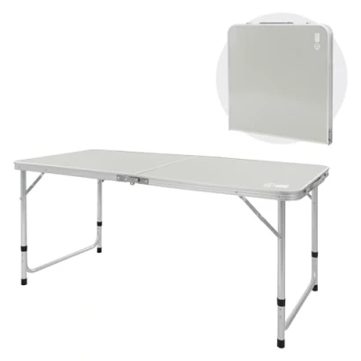 Imagen de ECD Germany Mesa de Camping Plegable Estilo Maletín 120x60x54 70 cm Gris Alumino y HDPE Tablero Regulable en Altura Mesita Portátil con Asa Transporte Ideal para Exterior o Interior