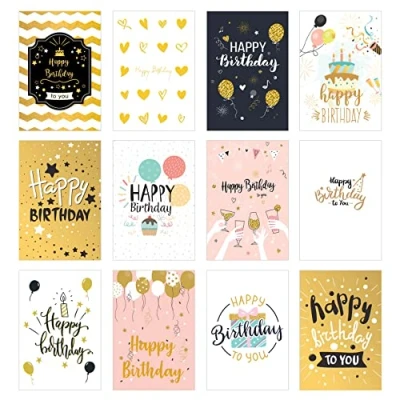 Imagen de Edition Seidel Juego de 12 tarjetas cumpleaños con relieve dorado y sobre. tarjeta felicitación, felicitación cumpleaños, para hombre mujer