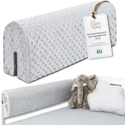 Imagen de Protección de borde cama para cuna infantil 70 cm estructura contra caídas con somier barandilla cubierta Gris Claro