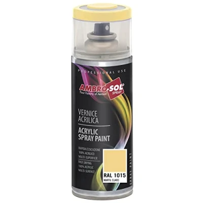 Imagen de AMBRO SOL Pintura acrílica en spray, color Marfil Claro, RAL 1015, resultado profesional múltiples superficies, exteriores e interiores, 400 ml